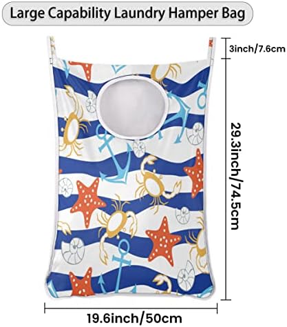 Anchor cancer Hanging Laundry Hamper Bag, Ocean Waves Blue & amp; White Stripes Laundry Hamper Bags pliabil, peste ușă sac