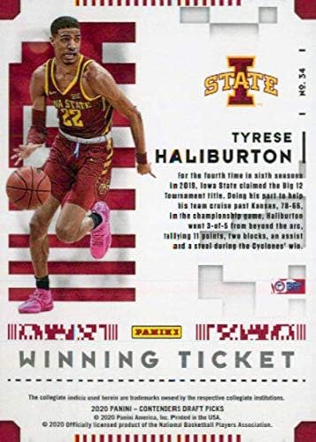 2020-21 Panini concurenți de proiect alegeri câștigând Bilete 34 Tyrese Haliburton Iowa State Cyclones RC Rookie Basketball