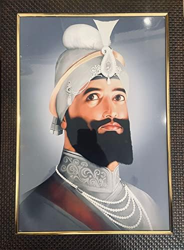 Guru Gobind Singh Ji Photo Guru Nanak Dev Ji Photo Guru Sikh Photo God Photo Pooja Photo Dimensiune 20x14 inch alb