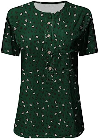 Femei de modă leopard tipărit cămașă henley buton drăguț cu mânecă scurtă vârfuri 2023 Cămăși casual de vară
