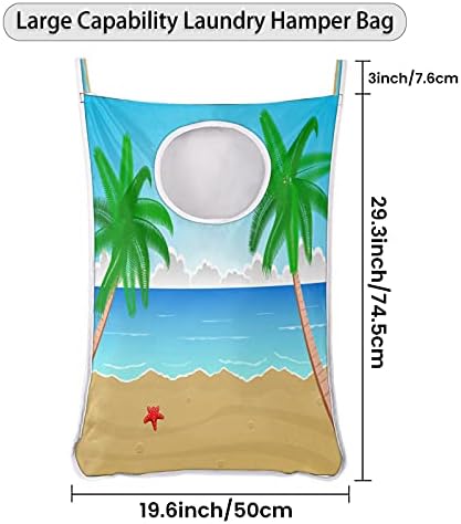 Tropical Palm Tree plaja mare agățat spălătorie Hamper sac, peste usa spălătorie Hamper sac dur durabil Spațiu de economisire