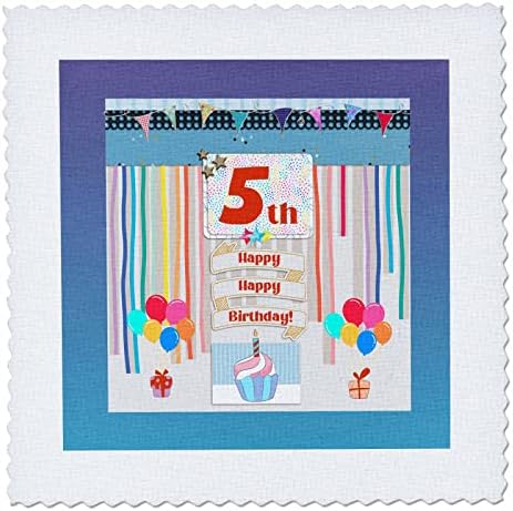Imaginea 3drose a etichetei de Ziua a 5-a, Cupcake, lumânare, baloane, cadou. - Pătrate Quilt