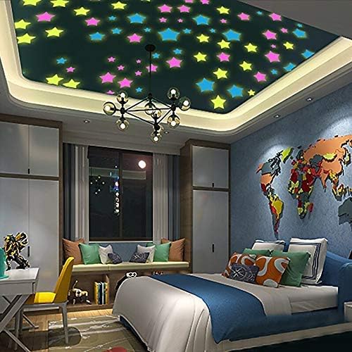 Stele autocolante pentru tavan, adeziv 200pcs 3d stralucitoare stele, luminoase stele autocolante pentru copii dormitor Decor,