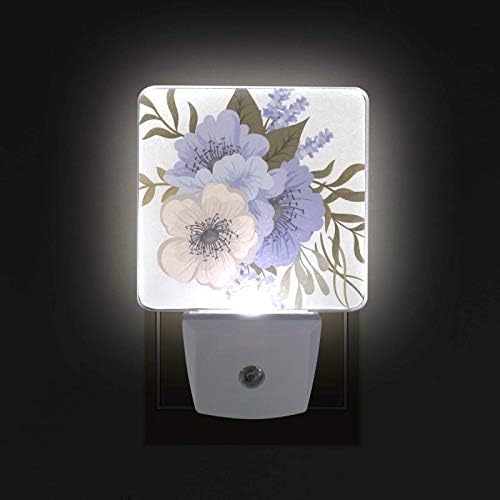 Set COOLDEER de 2 Cluster de flori Night Light Plug, Flower Series Nightlights senzor Auto LED Auto Dusk-to-Dawn senzor lampă