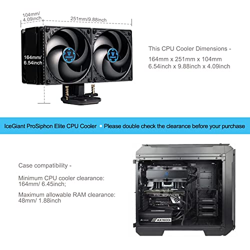 Icegiant Prosiphon Elite CPU Cooler pentru procesoare desktop Intel AMD, compatibil cu procesoare AMD Ryzen 7000, AM4, AM5,