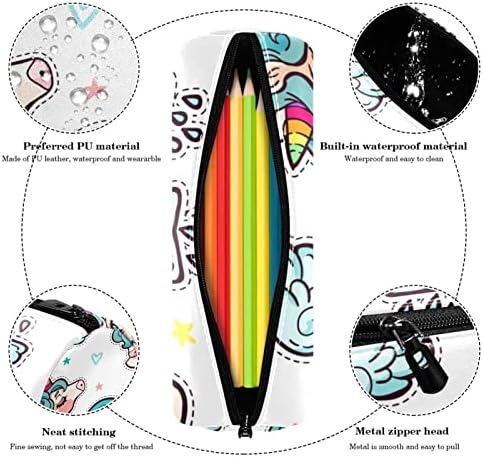 Carcasă pentru creion, pungă cu fermoar cu fermoar, unicorn de desene animate curcubeu, organizant de papetărie pentru școlii