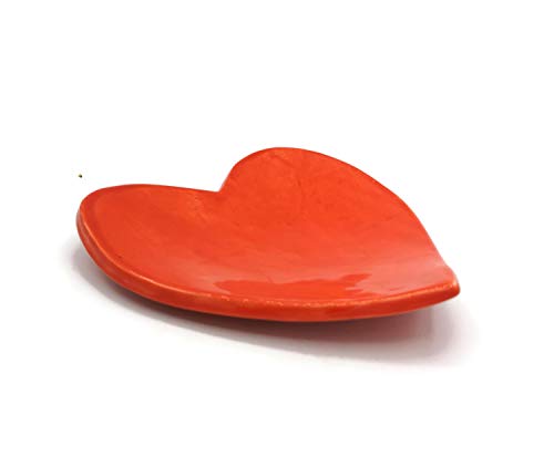 Bol de ceramică cu inimă roșie manual, placă ceramică decorativă pentru cadou de zi de valentin sau decor pentru casă