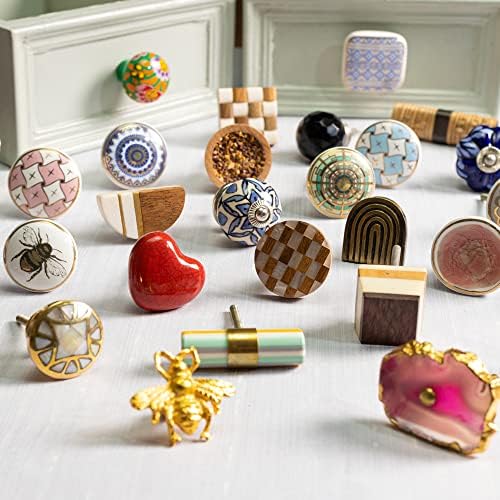 IndianShelf 8 piese Dresser butoane handmade vintage Cream Cabinet mânere butoane și trage antic ceramice sertar trage florale Cabinet butoane