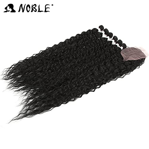 NOBLE Synthetic hair Bundles Curly Weave Hair 6 Bundles cu închidere din dantelă 30 inch negru lung Kinky Curly hair Bundles