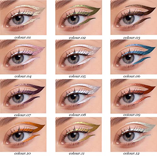 Eyeliner lichid ZUK, Eyeliner cu sclipici, Uscare rapidă, Pigment bogat, Eyeliner colorat, impermeabil și rezistent la pete,