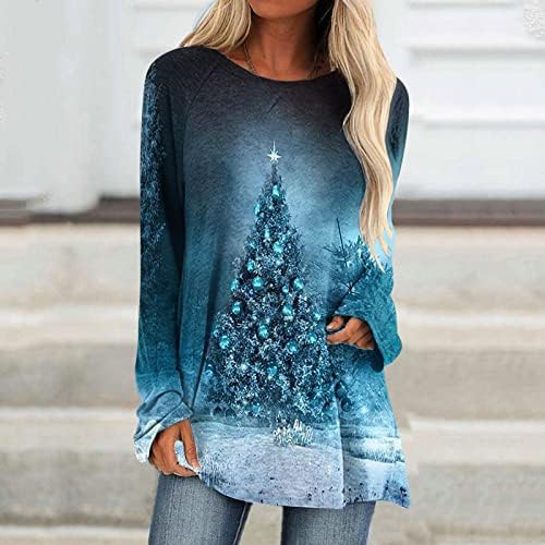 ticcoy femei maneca lunga Tricouri Crăciun, stele Xmas copac imprimate Topuri Dressy Casual Vacanță Tee Shirt tunici bluze