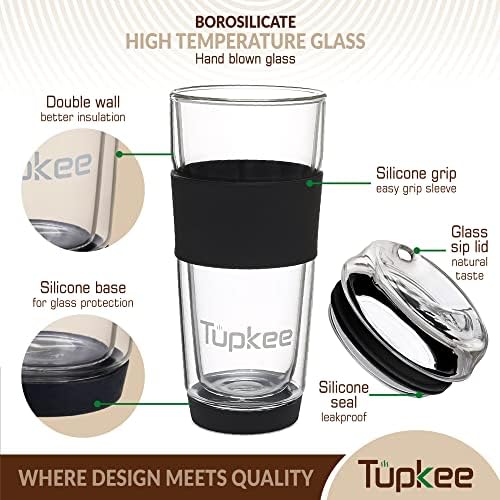 Tupkee dublu perete sticlă Tumbler-14-uncie, toate sticla reutilizabile izolate ceai / cafea Mug & amp; capac ,mână suflate