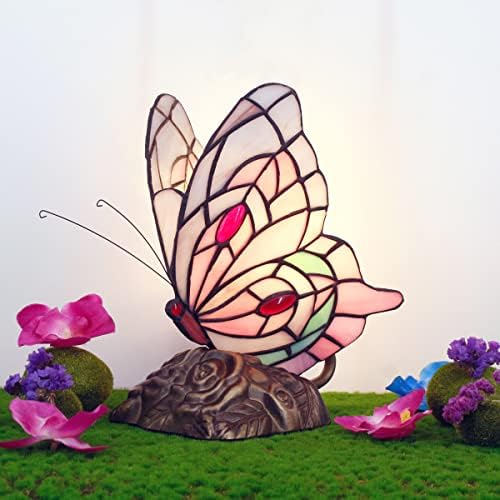 Zjart 10inch înalt mic Tiffany Butterfly Lampa de masă Schimbă de sticlă Mini birou Lumina de noapte potrivită pentru noptieră