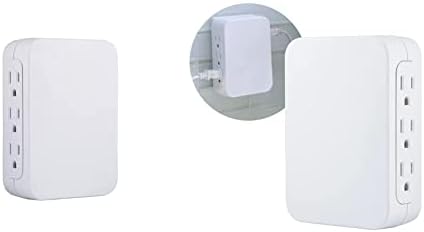 Protector de supratensiune Ge Pro 6 Outlet Wall Tap, acces lateral, adaptor de priză, suport de perete cu 3 vârfuri, extensor