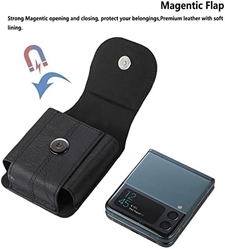Carcase de protecție cu centură de piele autentică pentru Samsung Galaxy Z flip 4 5g/z flip 3/Motorola razr 2019/Huawei P50