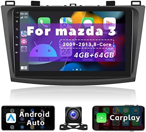 4+64 GB Android 10 Radio auto pentru Mazda 3 2009-2013 cu Wireless Apple CarPlay Android Auto, 8-core 9 Car Stereo Suport 4G
