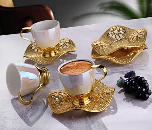 LaMODAHOME ESPRESSO CUPS cu farfurie, set de 6 căni de cafea grecești arabe turcești pentru femei, bărbați, oaspeți sau pentru