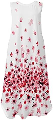 Nyybw femei rochie de imprimare florală plajă fără mâneci buzunar lung maxi rochie casual casual pentru femei