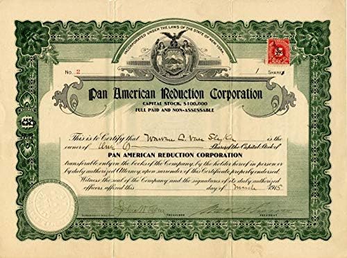 Pan American Reduction Corporation-Certificat De Acțiuni