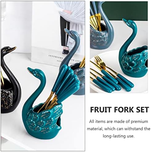 ABOOFAN Set de veselă creativă din oțel inoxidabil suport decorativ pentru bază de lebădă cu 6 furculițe pentru cafea fructe