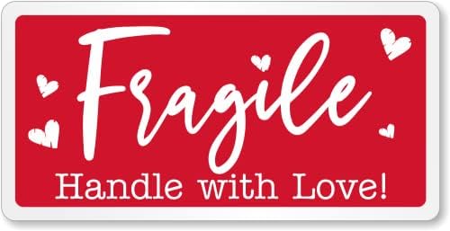 Mâner SmartSign cu autocolante Love Fragile-2 x 4 inch, 100 / rolă, etichetă de transport amuzantă fragilă, hârtie Semi-lucioasă,
