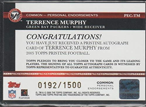 Terrence Murphy 1211/1.500 2005 Topps PRISTINE - AVENIMENTE PERSONALE AUTOGRURI PEC -TM