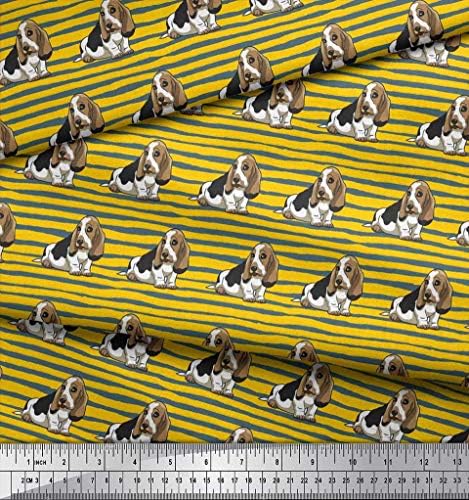 Soimoi bumbac Jersey tesatura Stripe & amp; Basset Hound Dog imprimare cusut tesatura curte 58 Inch Wide