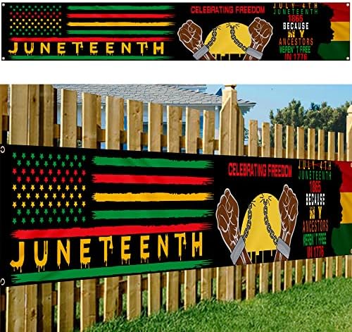 WATAYO Mare Juneteenth Banner Sign Decorațiuni-118 inch în aer liber Happy Juneteenth Flag pentru Africa American American