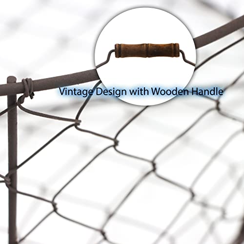 Set de 3 coșuri de sârmă cu mânere de lemn - stil vintage - de către inovații de marcă