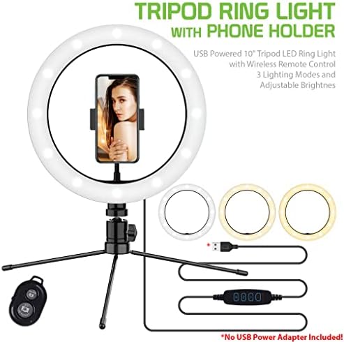 Bright Selfie Ring Tri-Color Light compatibil cu Samsung SM-G870ADGEATT 10 Inch cu telecomandă pentru flux Live / machiaj /