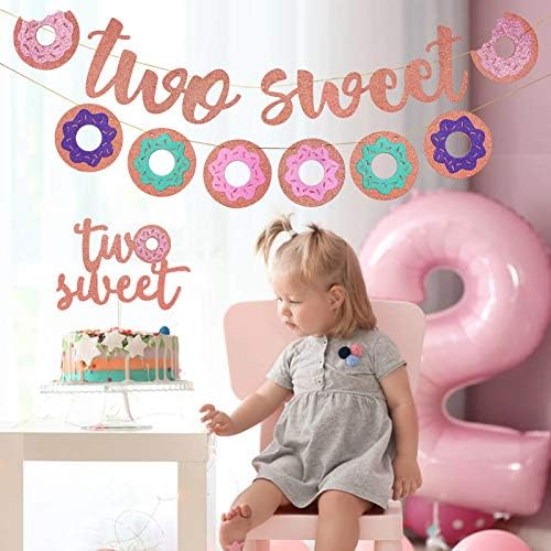 Lnlofen Two Sweet Donut Birthday Party Decoration Supldies Set - Donut Banner, două dulci Banner & Cake Topper - Donut 2nd