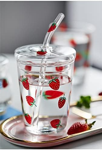Cană de sticlă de căpșuni yfqhdd cu cană de băut cu capac cu capac cu cană de apă de casnică cu cupe de suc de lapte de uz casnic