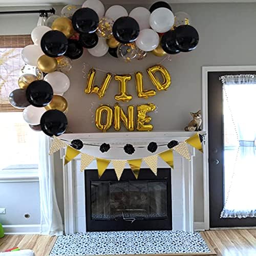 Baloane Confetti negre și aurii, pachet de 50 de baloane de petrecere din Aur Negru de 12 inci pentru ziua de naștere Baby