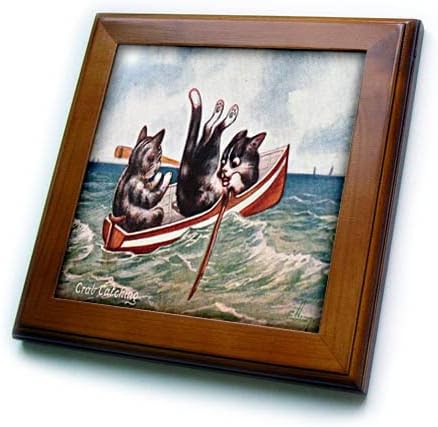 Imagine 3dRose a picturii amuzante a două pisici într-o barcă de rând în valuri-Plăci încadrate