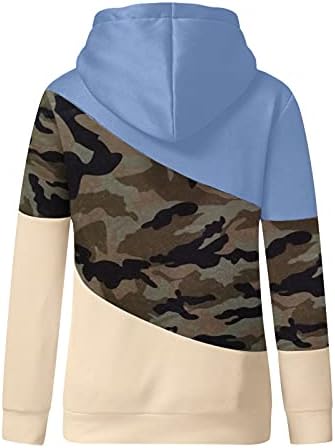 Hanorace supradimensionate cu mâneci lungi pentru femei camuflaj Contrast Splice Hoodies Fall Pocket Casual Pulovere Bluze