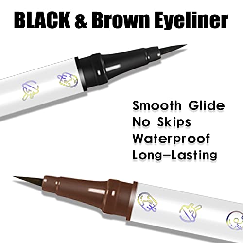 Dekrion Eyeliner negru & amp; set de Eyeliner maro, Eyeliner lichid impermeabil uscare rapidă căptușeli de ochi de lungă durată pentru femei instrument de machiaj Set de lichide pentru Eyeliner ușor de utilizat