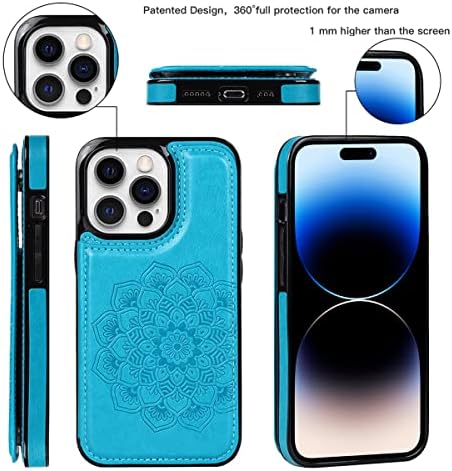 Design NKECXKJ pentru husă iPhone 14 Pro cu Protector de ecran din sticlă securizată slot pentru suportul cardului de Credit, portofel din piele PU Huse pentru telefon Kickstand husă de protecție pentru iPhone14pro iP14pro bărbați 6.1 inch Albastru