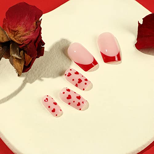 Unghii false roșii Ziua Îndrăgostiților apăsați pe unghii unghii false pătrate scurte capac complet Stick lucios pe unghii