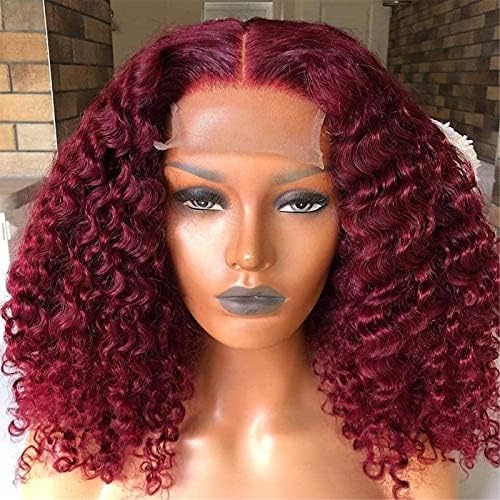 Xzgden peruca de înlocuire a părului, peruci Burgundia roșu cret scurt Bob dantelă Peruca fata compatibil cu femei Water Wave densitatea părului uman 180% Wiges, Pastel Wavy peruca