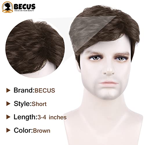 BECUS Mens peruca scurt maro peruci pentru barbati partea Curly sintetice naturale par peruci moda tip masculin tip Crăciun
