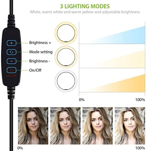 Inel Selfie strălucitor lumină tricoloră compatibilă cu Yezz Fashion F10 10 Inch cu telecomandă pentru flux Live / machiaj / YouTube / TikTok / Video / filmare