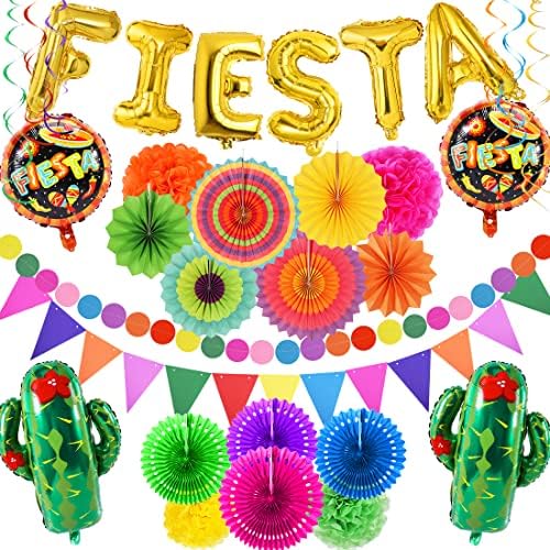 38 buc Fiesta Mexican Petrecere decorare Fiesta și Cactus baloane hârtie fani Pom Poms triunghi Bunting Banner pentru Fiesta Mexican Cinco De Mayo Birthday Party Supplies
