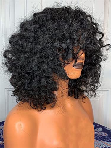Azedssw peruca cret cu breton Păr Uman Deep Wave bob scurt pentru Femei negre apă peruca Brazilian culoare naturala 16 Inch 180Density
