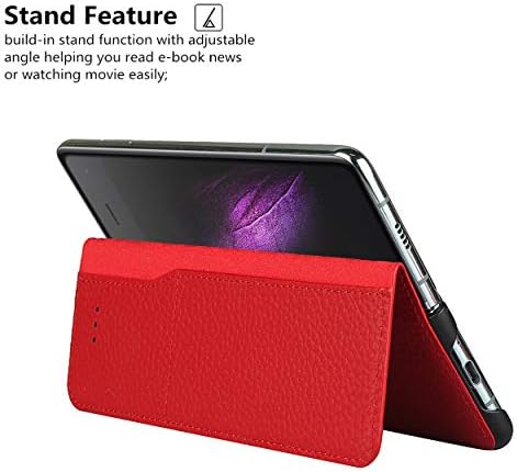 iCoverCase proiectat pentru Samsung Galaxy Fold Case Wallet Case, caz din piele naturală cu sloturi pentru carduri Kickstand