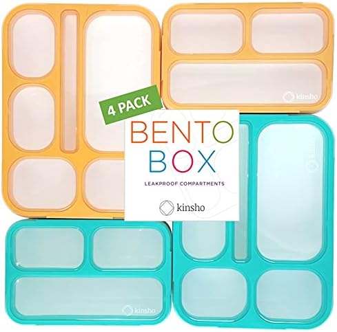 Kinsho pachet de 4x Bento Box Cutii de prânz și recipiente pentru gustări pentru copii + pachete de gheață pentru pungi de prânz