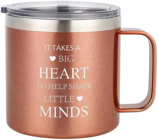 Este nevoie de o inimă mare pentru a ajuta la modelarea minților mici cadouri de apreciere a profesorului ceașcă de cafea din oțel inoxidabil cu mâner, pahar izolat în vid cu perete dublu de 14 oz cu capac cadou de Crăciun pentru profesor