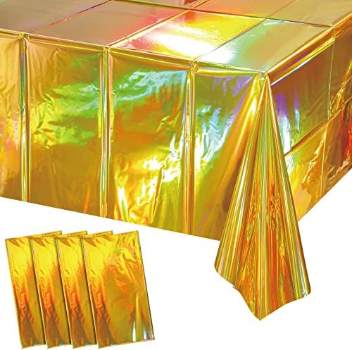 4 Pack aur irizate plastic Fețe de masă strălucitoare de unică folosință laser dreptunghi tabelul acoperă holografic Folie