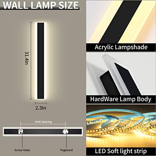 Daoseoolo perete exterior SCONCES 31.4inch Lampa montată pe perete LED, lumini de perete exterioare exterioare exterioare,