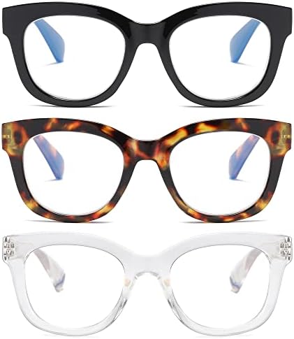 NaNaKo 3 pachete de ochelari de citit pentru femei, supradimensionate Albastru Lumina blocarea calculator cititori balama de