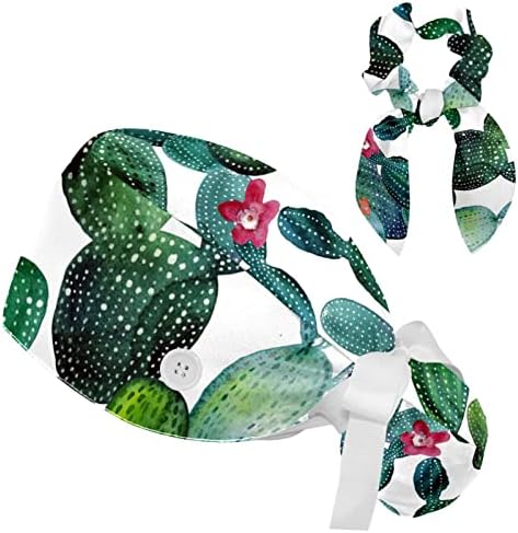 Capac de lucru + Păr cravată bufant capace Cravată înapoi pălărie cu Sweatband Scrub pălărie verde plante Cactus flori turban